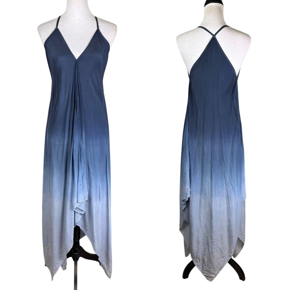 Viola Parrocchetti Navy Blue Ombre Anita Strappy Halter Vacation Maxi Dress